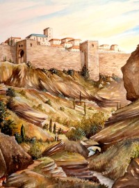 The walls of Alhama de Granada from The Tajos and Rio Alhama. C 17th century.